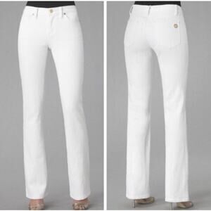 Tory Burch Classic Tory Boot Cut Jeans Gold Tone Logo Flare Leg Bootcut, White